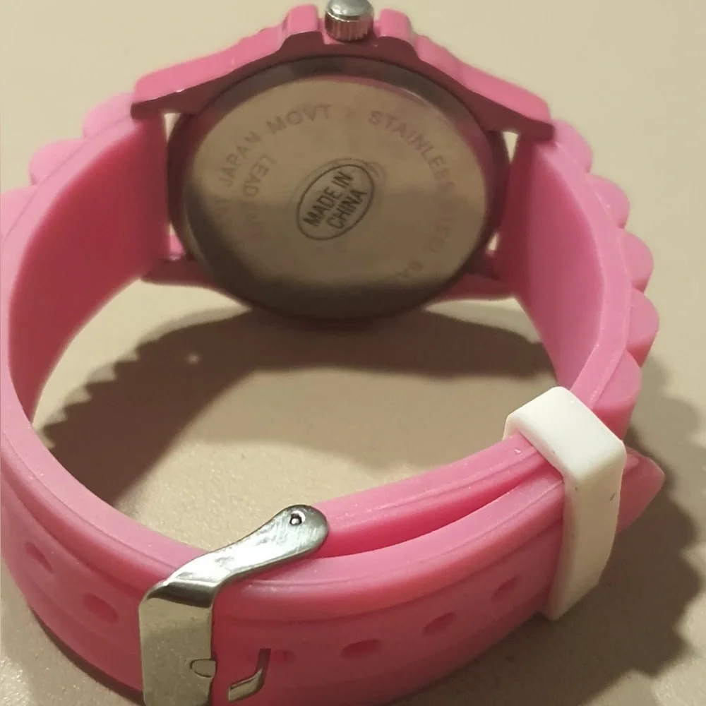 🦋10/$20🦋 Geneva Silver/Pink Rhinestone Silicone Women's Watch
